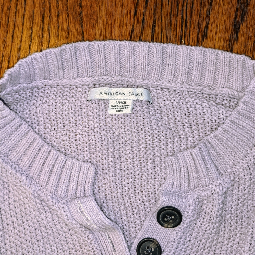 American Eagle Knit Sweater Ribbed Neck and Hem Lt Purple Sz S - Picture 4 of 6
